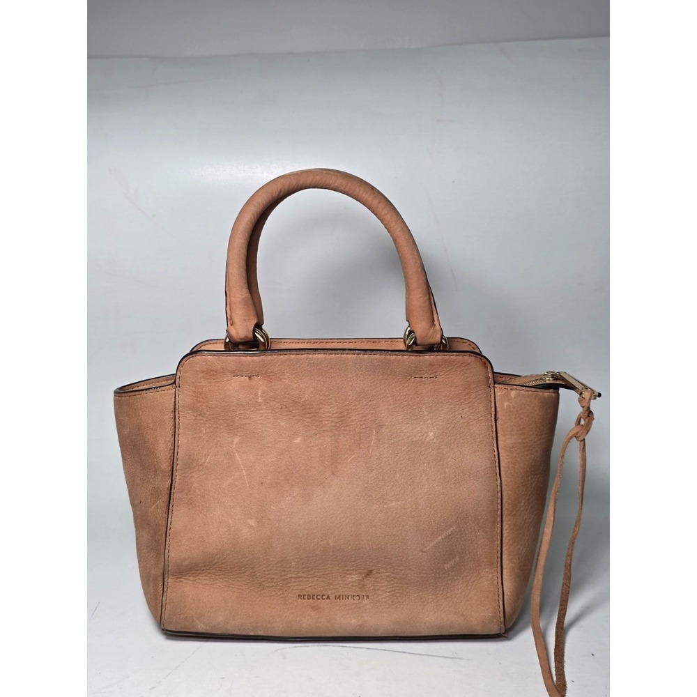 Rebecca Minkoff Women's Handbag Small Beige Brown Leather Zip Pockets‎